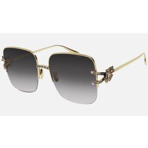 ALEXANDER MCQUEEN square women's sunglasses + hard case  57mm AM0371S Gold/Gray